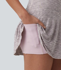 High Waisted Tummy Control 2-in-1 Stripe Mini Workout Skirt with Pockets