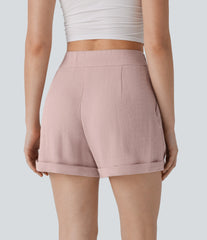 High Waisted Pocket Casual Linen-Feel Shorts
