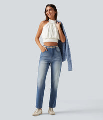Halara Flex™ High Waisted Tummy Control Straight Leg Washed Casual Jeans with Pockets