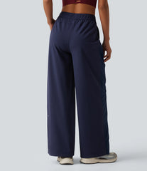 Mid Rise Contrast Mesh Quick Dry InstantCool Workout Straight Leg Pants with Pockets-UPF40+