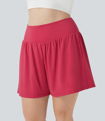 SoftlyZero™ Airy Super High Waisted 2-in-1 InstantCool Yoga Plus Size Shorts 7" with Pockets