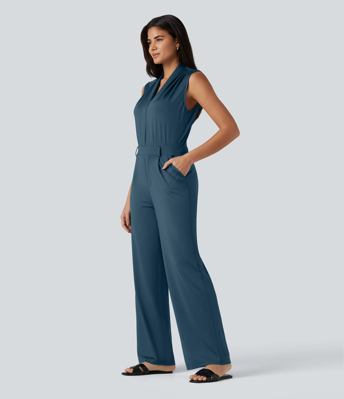 V Neck Sleeveless Work Jumpsuit with Pockets-Easy Peezy Edition