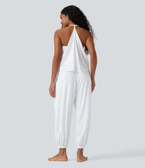 SoftlyZero™ Airy Halter Sleeveless InstantCool Yoga Overalls with Pockets-Easy Peezy-UPF50+