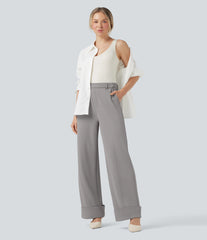 Halara Flex™ High Waisted Rolled Hem Crepe Work Baggy Pants with Pockets