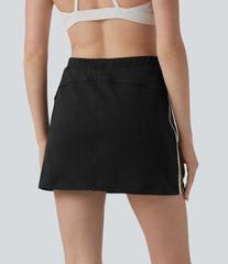 DayStretch High Waisted 2-in-1 Color Block Stripe Mini Tennis Skirt with Pockets