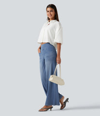 Halara Flex™ High Waisted Tummy Control Wide Leg Draped Lyocell Washed Casual Jeans with Pockets