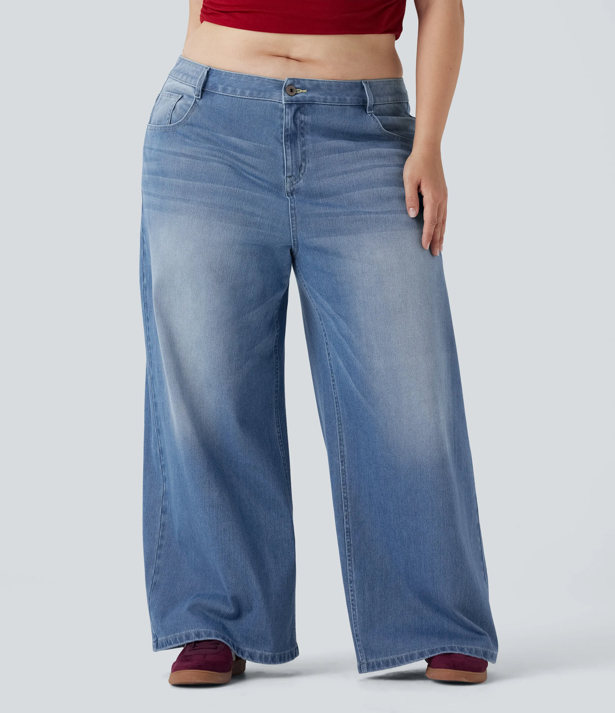 Plus Size Halara Flex™ Low Rise Wide Leg Washed Casual Jeans with Pockets