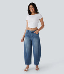 Halara Flex™ Mid Rise Washed Casual Barrel Leg Jeans with Pockets