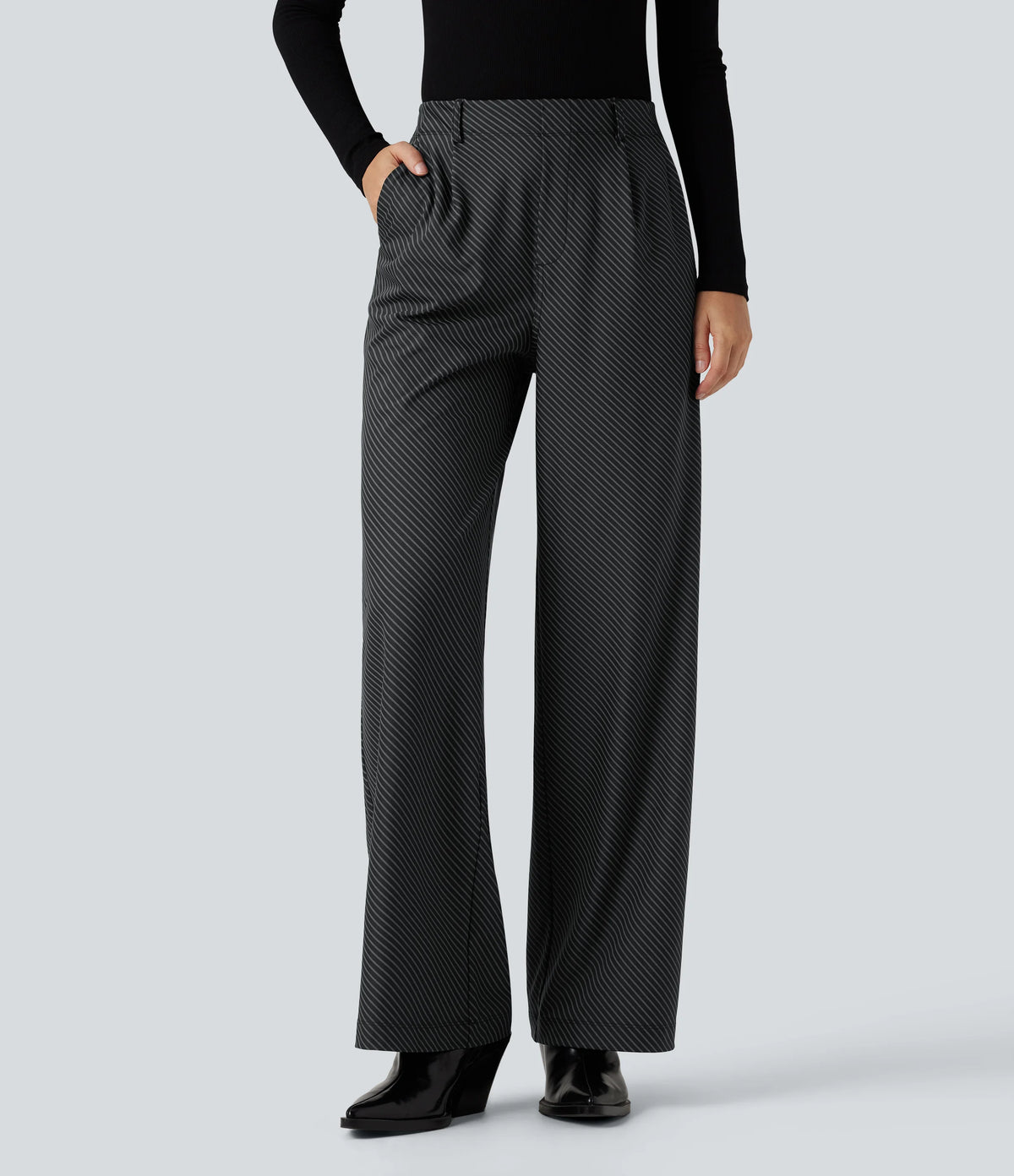 Halara Flex™ High Waisted Straight Leg Stripe Work Pants with Pockets