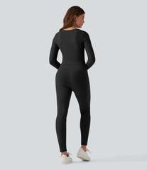 Halara HeatCore V-neck Long Sleeve Thumb Holes Skinny Casual Warming Jumpsuit-Easy Peezy