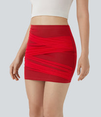 High Waisted Contrast Mesh Bodycon Mini Casual Skirt