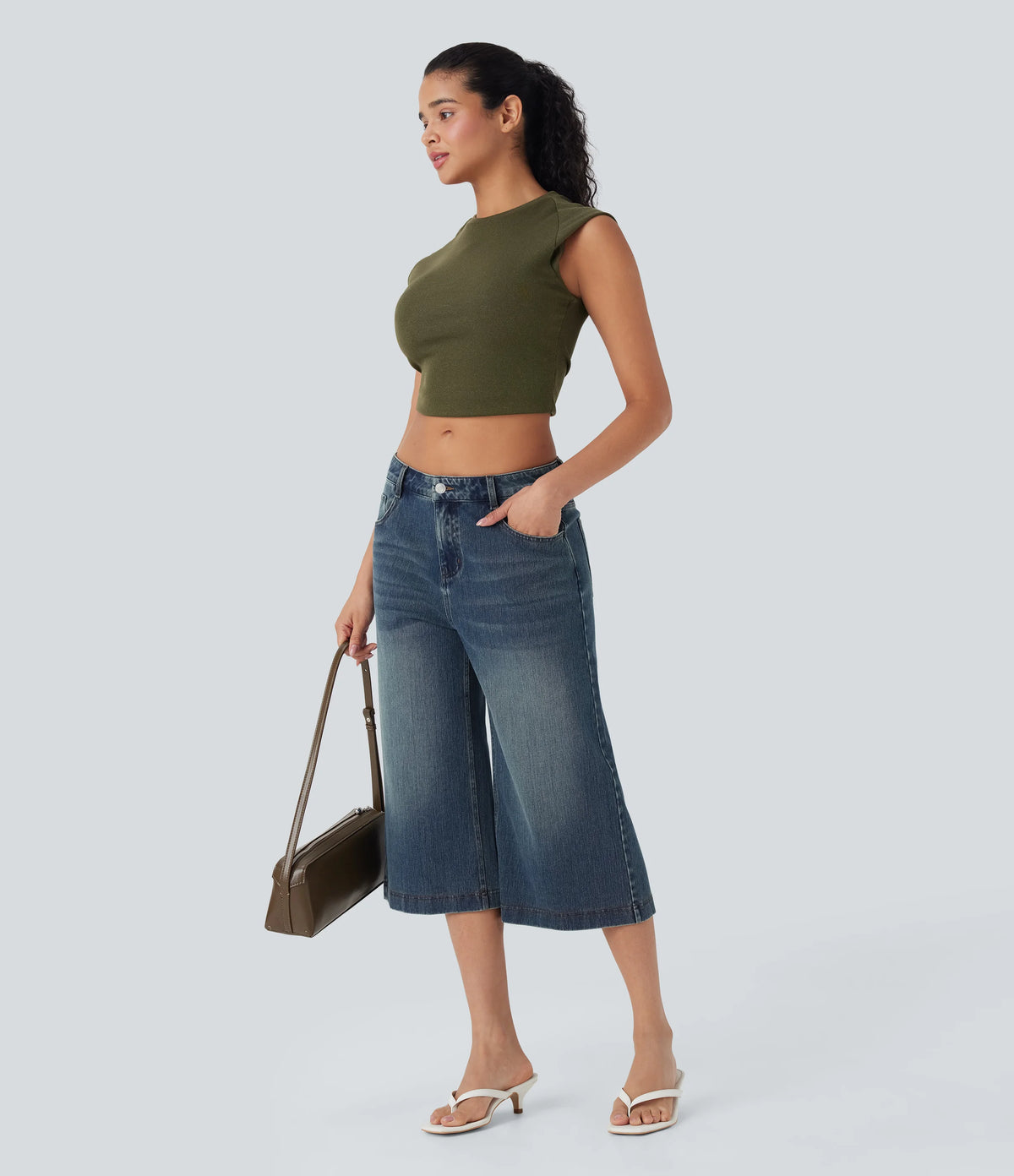 Halara Flex™ Low Rise Washed Casual Capri Baggy Jeans with Pockets