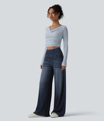Halara Flex™ Mid Rise Draped Lyocell Washed Casual Baggy Wide Leg Jeans with Pockets