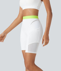SpeedWave™ High Waisted Contrast Mesh Quick Dry Training Biker Shorts 7'' with Pockets