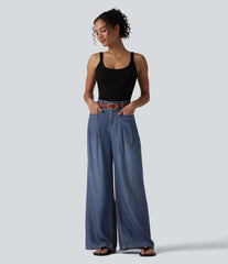 High Waisted Wide Leg Casual Jeans with Pockets