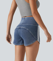 Halara Flex™ High Waisted Tummy Control Curved Hem Stripe Denim Casual Shorts with Pockets