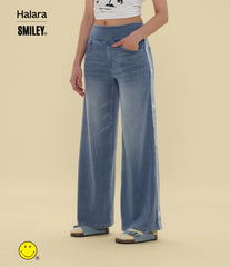 Halara X Smiley® Halara Flex™ High Waisted Baggy Wide Leg Washed Casual Jeans with Pockets
