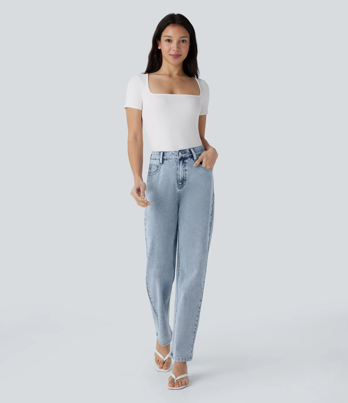 Halara Flex™ High Waisted Zipper Pockets Straight Leg Casual Jeans