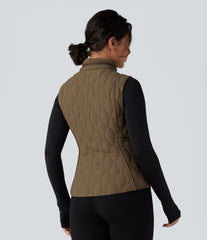PuffFlex Packable High Neck Zipper Running Quilted Vest with Pockets