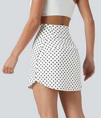Ultra High-Waist Tummy Control Curved Hem 2-in-1 Polka Dot Golf Mini Skirt with Pockets