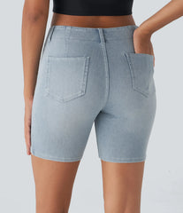 Halara Flex™ Mid Rise Pockets Skinny InstantCool Washed Denim Casual Shorts