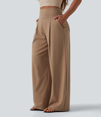 SoftlyZero™ Airy High Waisted Tummy Control Wide Leg Baggy Cool Touch Casual Pants with Pockets-UPF50+