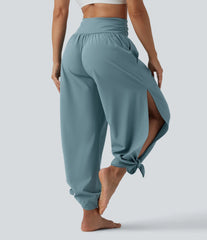Breezeful™ High Waisted Ruched Split Quick Dry Resort Flowy Pants with Pockets