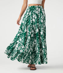 High Waisted Floral Print Tiered Maxi Resort Flowy Skirt