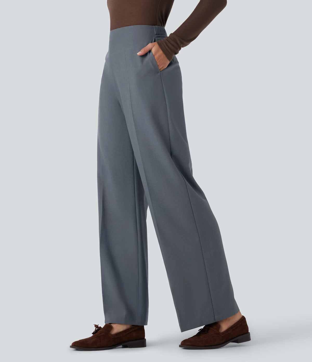 High Waisted Zipper Straight Leg Work Pants with Pockets