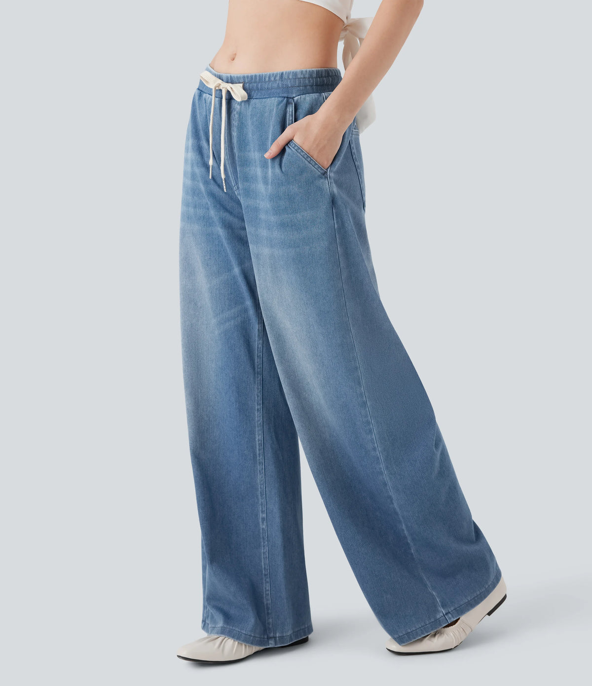 Halara Flex™ Low Rise Drawstring Stretchy Knit Casual Baggy Sweatpants Jeans with Multiple Pockets