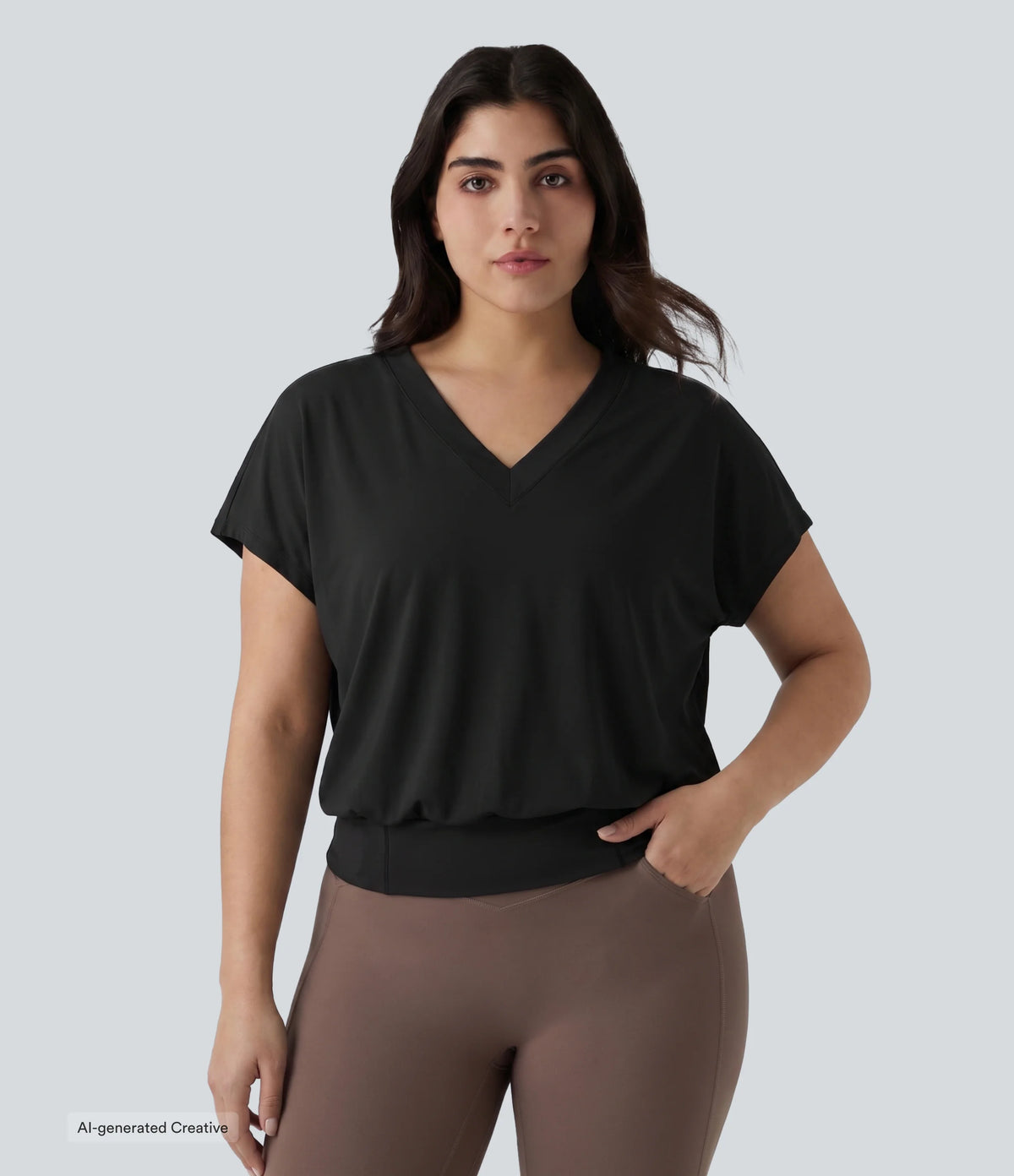 Plus Size V Neck Short Sleeve Oversized Cool Touch Quick Dry Yoga Sports Top