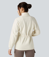 Stand Collar Long Sleeve Fleece Hiking Jacket with Pockets