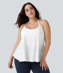Plus Size SoftlyZero™ Airy Halter Draped InstantCool Yoga Sports Top-UPF50+