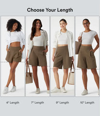 DayStretch High Waisted Work Baggy Bermuda Shorts 9'' with Pockets
