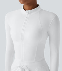 SoftlyZero™ Plush Stand Collar Zip Thumb Holes Cropped Golf Jacket
