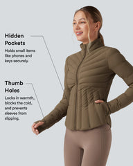PuffFlex Stand Collar Thumb Holes Stretchy Workout Padded Jacket with Pockets