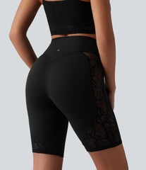 Halara UltraSculpt™ High Waisted Tummy Control Contrast Lace Yoga Biker Shorts 9'' with Pocket