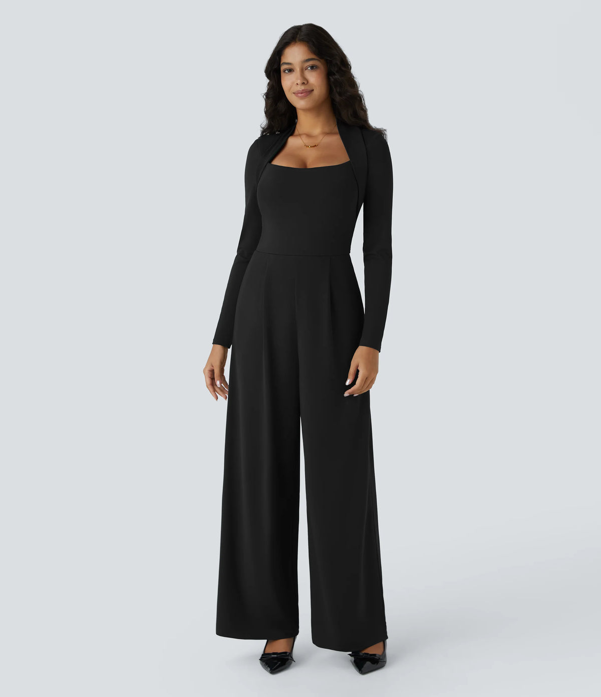 Long Sleeve Pocket Wide Leg Jumpsuit-Easy Peezy