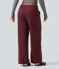 Low Rise Drawstring Workout Fleece Straight-leg Pants with Pockets