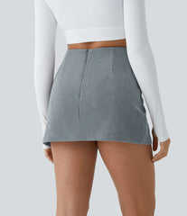 High Waisted Back Zipper Split Hem 2-in-1 Corduroy Casual Skirt
