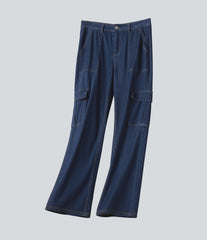 Halara Flex™ Mid Rise Draped Lyocell Washed Casual Straight Leg Cargo Jeans with Pockets