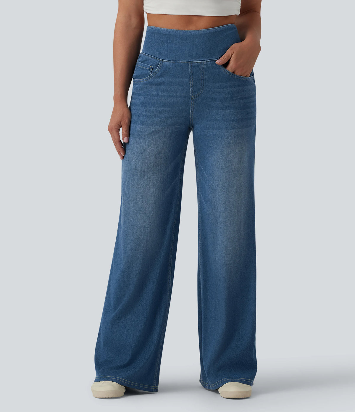 Halara Flex™ High Waisted Tummy Control Wide Leg Draped Lyocell Washed Casual Jeans with Pockets