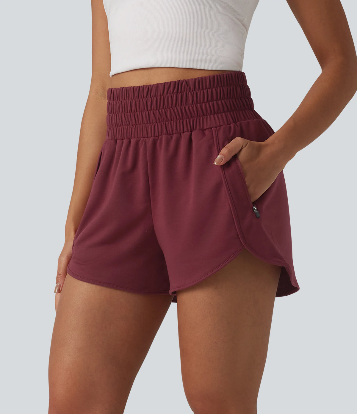 High Waisted Curved Hem Casual Sweat Shorts 3'' with Pockets