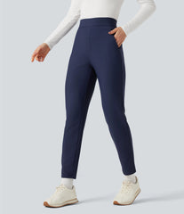 High Waisted Fleece Workout Tapered Pants with Pockets