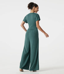 V Neck Batwing Sleeve Ruched Casual Jumpsuit with Pockets-Easy Peezy Edition