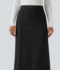 High-waisted Split Midi Fleece Casual A-line Skirt