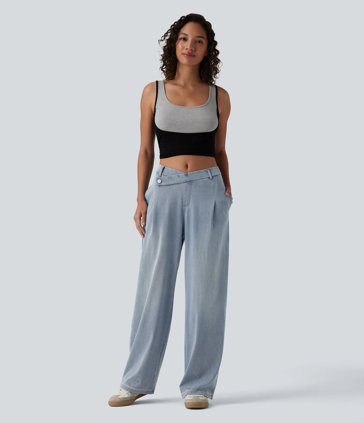 Halara Flex™ Asymmetric Mid Rise Straight Leg Casual Jeans with Pockets