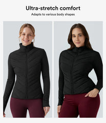 PuffFlex Stand Collar Zipper Long Sleeve Running Quilted Jacket with Pockets