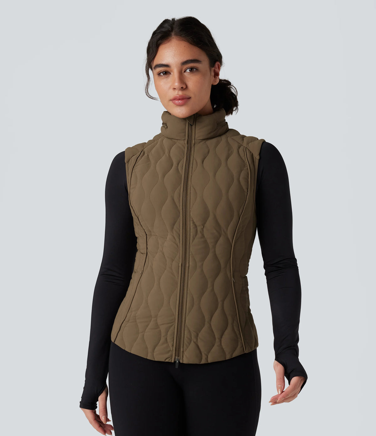 PuffFlex Packable High Neck Zipper Running Quilted Vest with Pockets