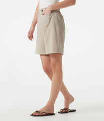 High Waisted Casual Linen-Feel Bermuda Shorts 7'' with Pockets